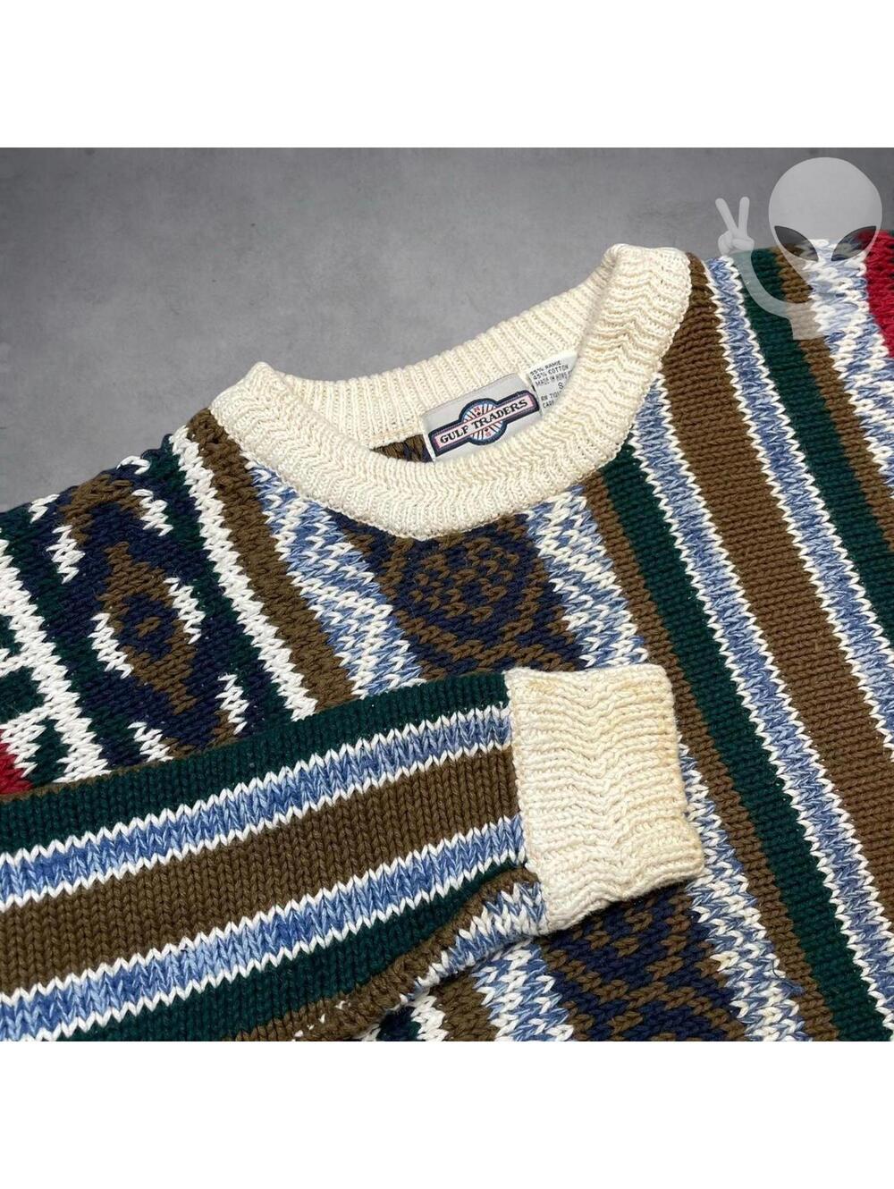 Vintage Gulf Traders Knit Sweater Small Multi Color Pattern 90s